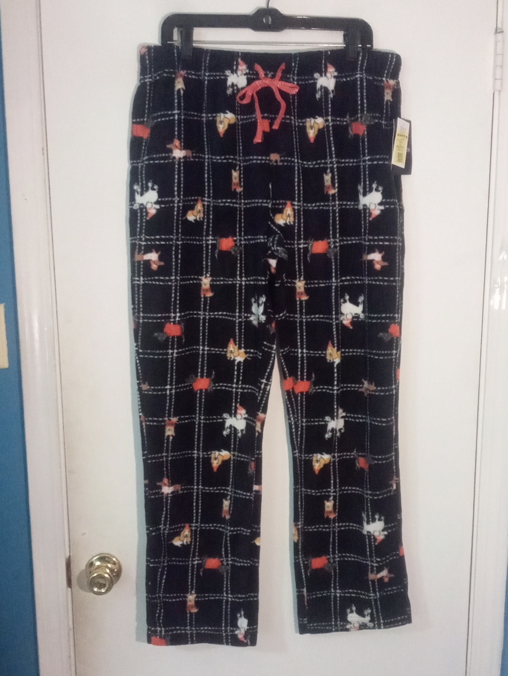 * Cuddl Duds Black Animal Print Pajama Pants with Red Drawstring Large NWT $25